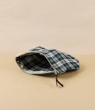 Lithuanian Linen Zippered Pouch with Gusset, Green Tartan