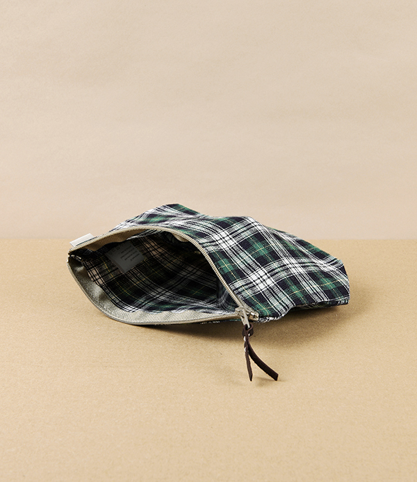 Lithuanian Linen Zippered Pouch with Gusset, Green Tartan