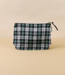Lithuanian Linen Zippered Pouch with Gusset, Green Tartan