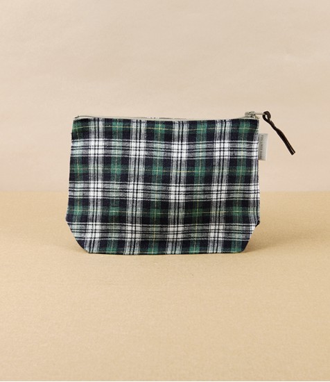 Lithuanian Linen Zippered Pouch with Gusset, Green Tartan