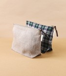 Lithuanian Linen Zippered Pouch with Gusset, Green Tartan