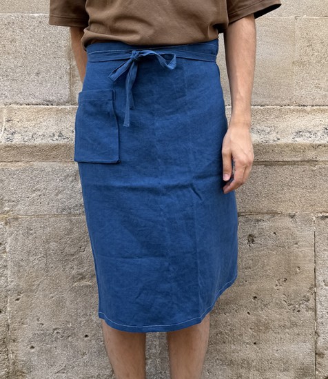 Japanese Linen Waist Apron, Blue