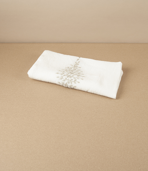 Embroidered French Linen Napkin, 'Reseda'