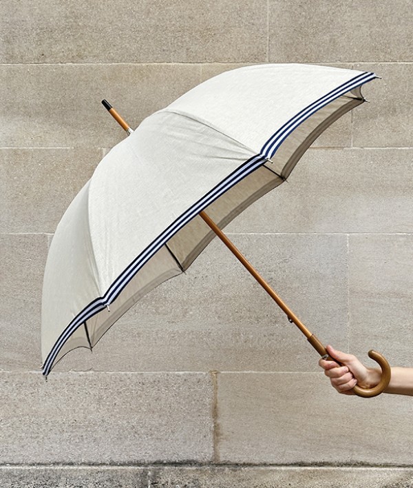 French Linen Fit-Up Parasol-Umbrella, Navy Trim