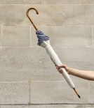 French Linen Fit-Up Parasol-Umbrella, Navy Trim