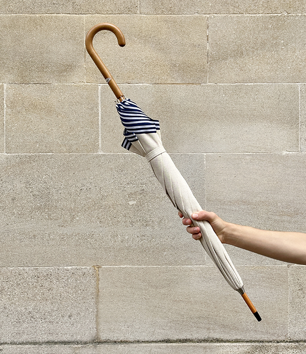 French Linen Fit-Up Parasol-Umbrella, Navy Trim