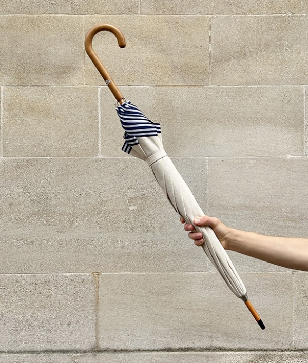 French Linen Fit-Up Parasol-Umbrella, Navy Trim