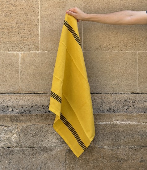 French Striped Kitchen Towel, Cotton & Linen, Curry