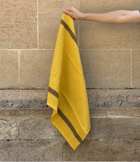 French Striped Kitchen Towel, Cotton & Linen, Curry
