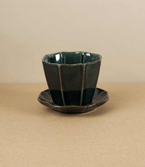 Hitohana Japanese Earthenware Cup & Saucer, Navy
