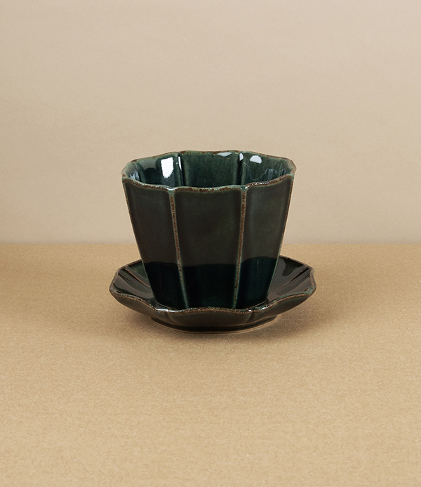Hitohana Japanese Earthenware Cup & Saucer, Navy