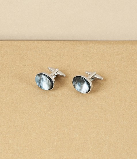 Horn & Rhodium-Plated Cufflinks