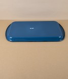 Romanian Enamel Baking Sheet with Hand-Painted Blue Rim 