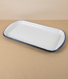 Romanian Enamel Baking Sheet with Hand-Painted Blue Rim 