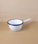 Romanian Enamel Conical Saucepan with Hand-Painted Navy Rim 