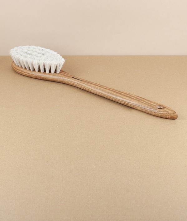 Swedish large bathing brush, oiled oak & horsehair
