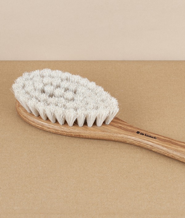 Swedish large bathing brush, oiled oak & horsehair