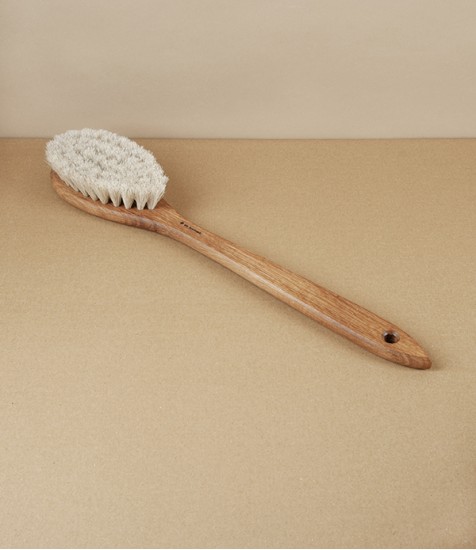 Swedish Long Handled Bathing Brush, Oiled Oak & Horsehair