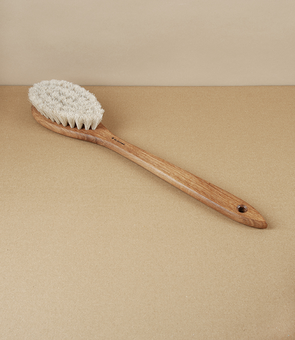 Swedish Long Handled Bathing Brush, Oiled Oak & Horsehair