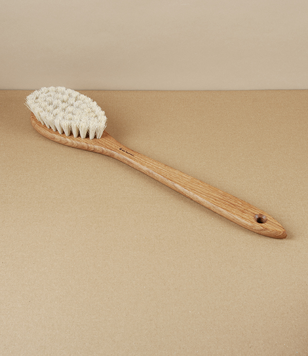 Swedish Long Handled Bathing Brush, Oiled Oak, Horsehair & Tampico