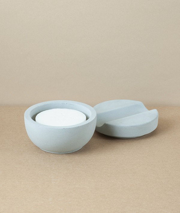Concrete shaving cup and cedar soap