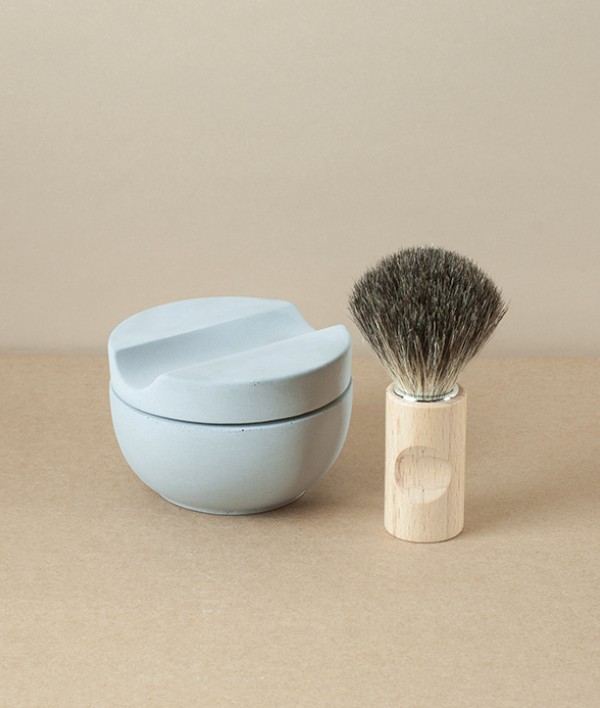 Concrete shaving cup and cedar soap