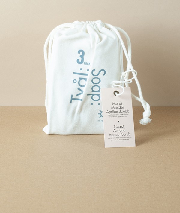 Set of three Swedish soaps, Carrot, Almond, Apricot Scrub