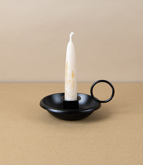 Lacquered Steel Candle Holder, Black