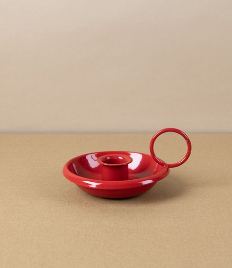 Lacquered Steel Candle Holder, Red