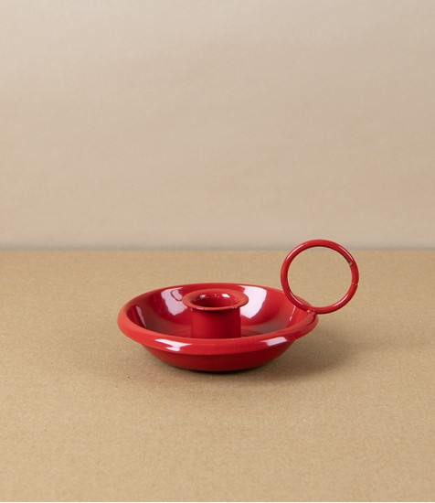 Lacquered Steel Candle Holder, Red