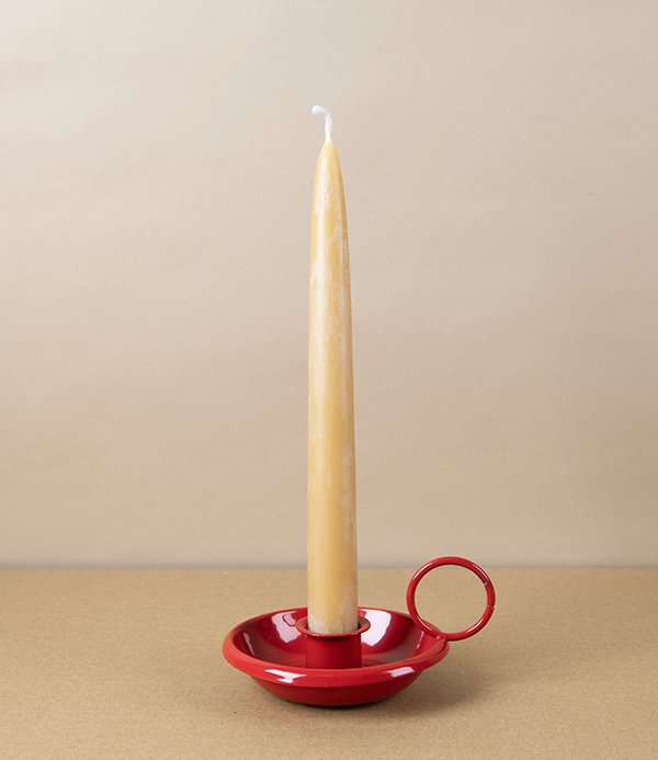 Lacquered Steel Candle Holder, Red