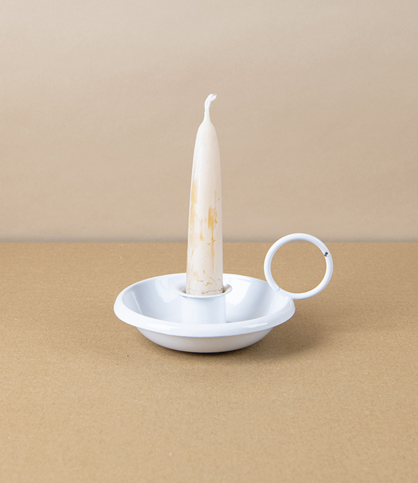 Lacquered Steel Candle Holder, White