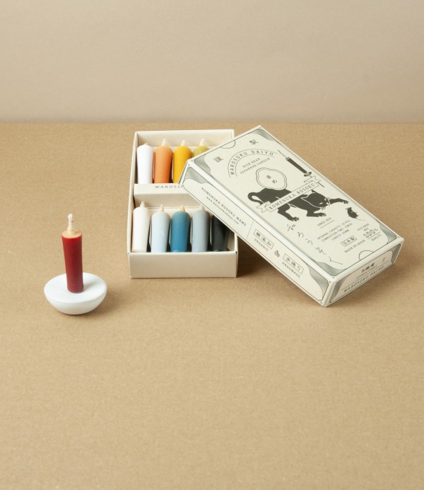 Japanese Coloured Candle & Stand Set