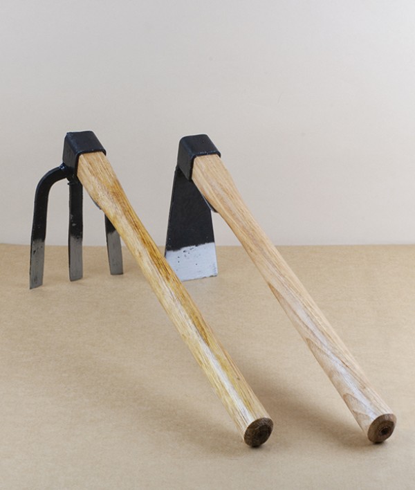 Japanese grub hoe, carbon steel & birch