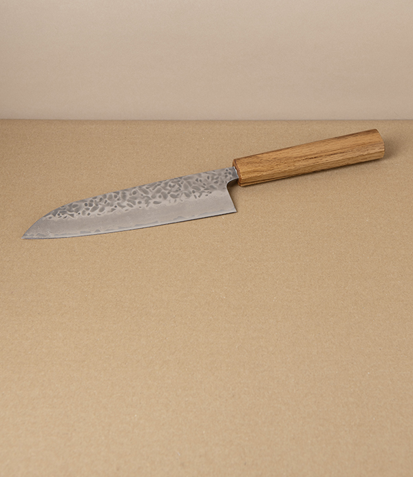Pateru Oak Santoku, Double Bevelled Damascus Blade, 165mm