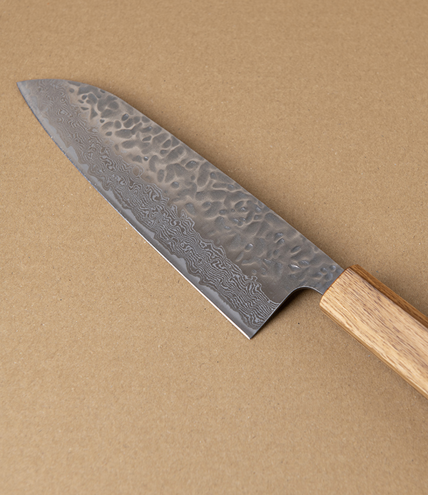 Pateru Oak Santoku, Double Bevelled Damascus Blade, 165mm