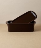 Japanese Semi-Porcelain Lidded Box, Deep Brown