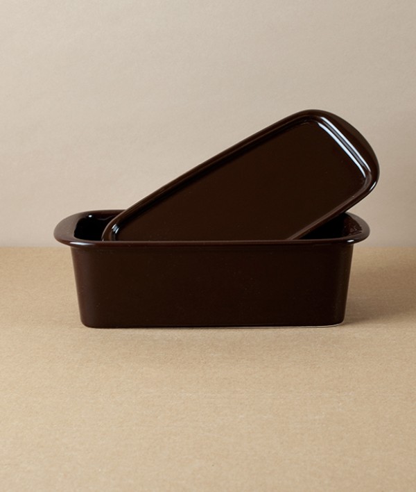 Japanese Semi-Porcelain Lidded Box, Deep Brown