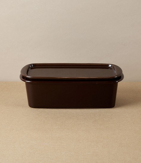 Japanese Semi-Porcelain Lidded Box, Deep Brown