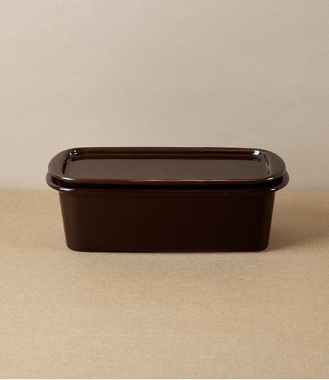 Japanese Semi-Porcelain Lidded Box, Deep Brown