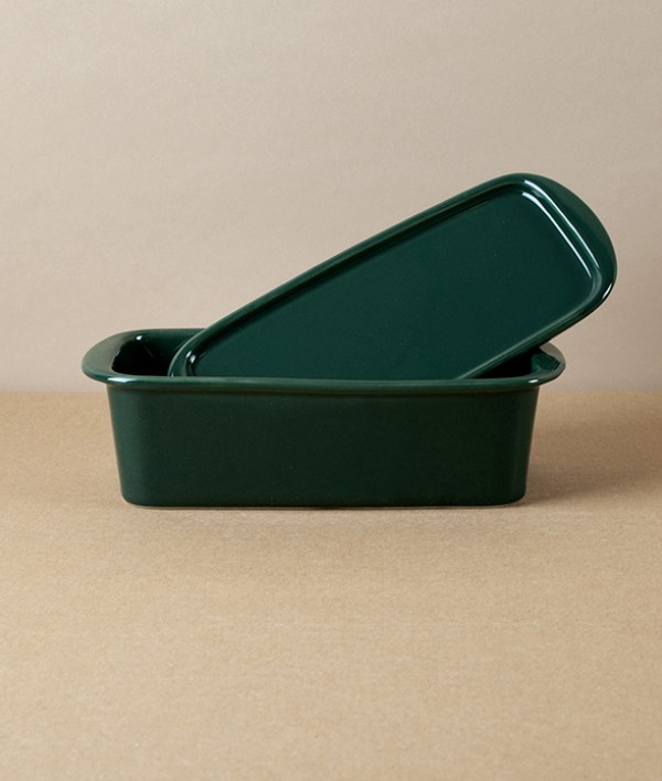 Japanese Semi-Porcelain Lidded Box, Dark Green