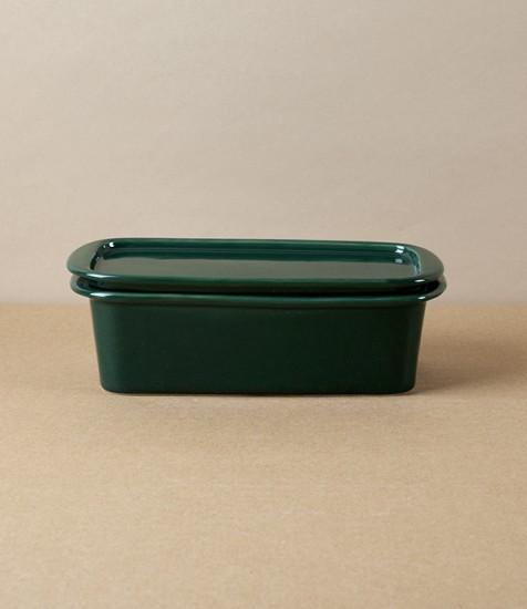 Japanese Semi-Porcelain Lidded Box, Dark Green