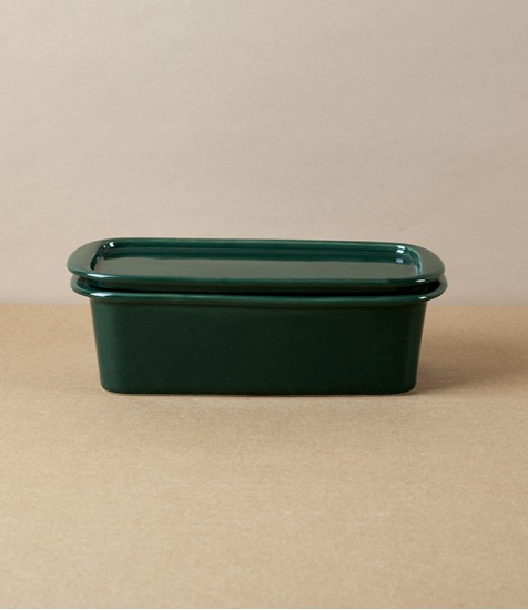 Japanese Semi-Porcelain Lidded Box, Dark Green