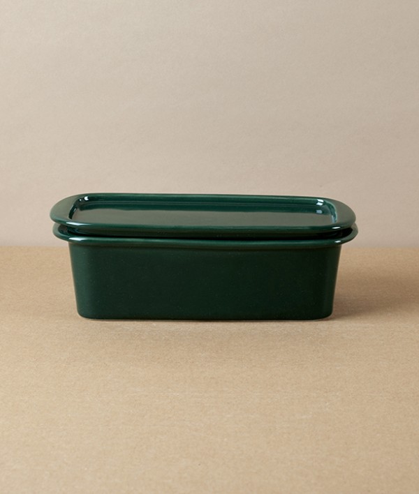 Japanese Semi-Porcelain Lidded Box, Dark Green