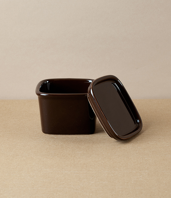 Japanese Semi-Porcelain Lidded Box, Small, Deep Brown