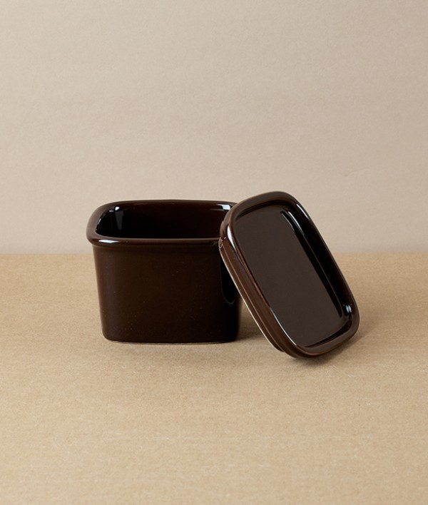 Japanese Semi-Porcelain Lidded Box, Small, Deep Brown