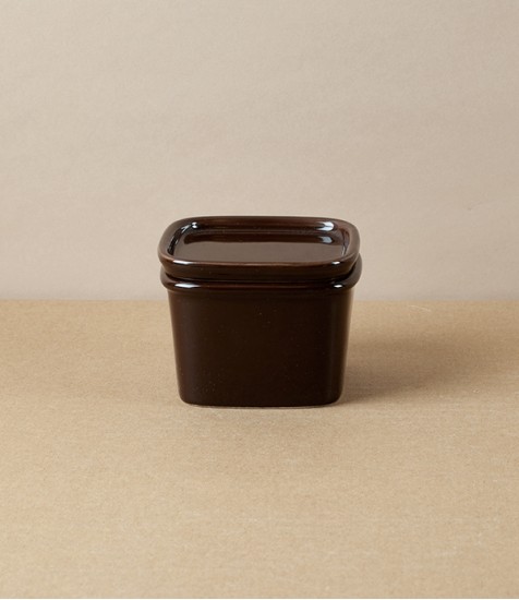 Japanese Semi-Porcelain Lidded Box, Small, Deep Brown