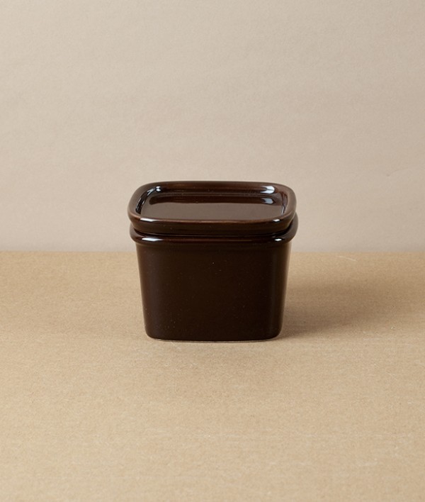 Japanese Semi-Porcelain Lidded Box, Small, Deep Brown