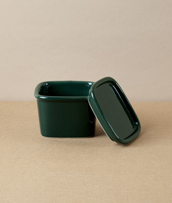 Japanese Semi-Porcelain Lidded Box, Small, Dark Green