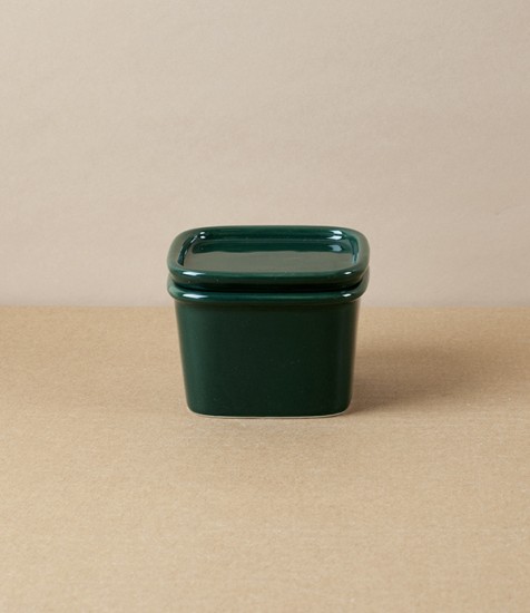 Japanese Semi-Porcelain Lidded Box, Small, Dark Green